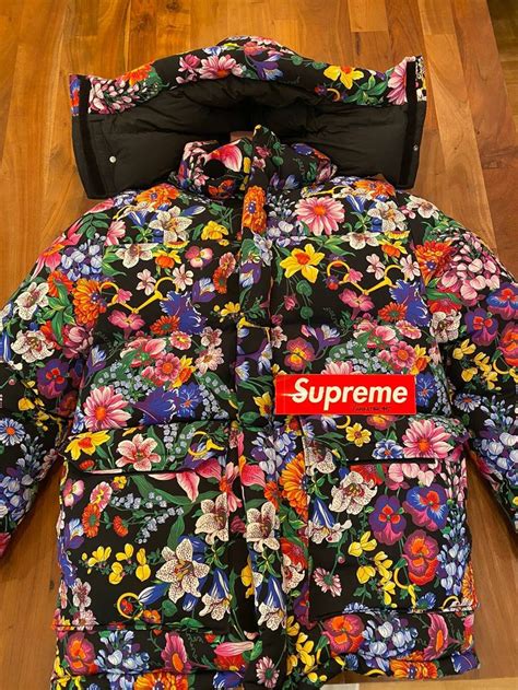 gucci x the north face floral puffer jacket|north face and gucci collab.